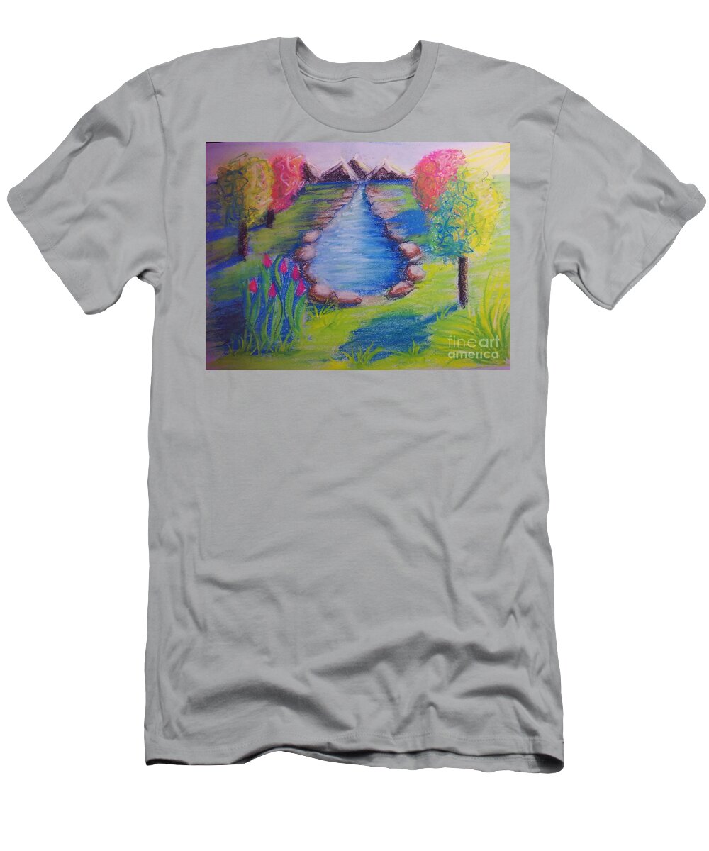 Digital Art T-Shirt featuring the mixed media Little Dam impressionism in Chalk Pastel by Delynn Addams Designs by Delynn Addams