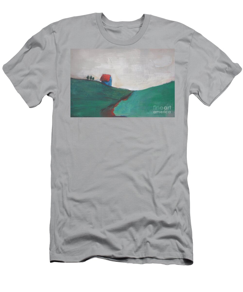 Abstract Landscape T-Shirt featuring the painting Little House on the Hill by Vesna Antic