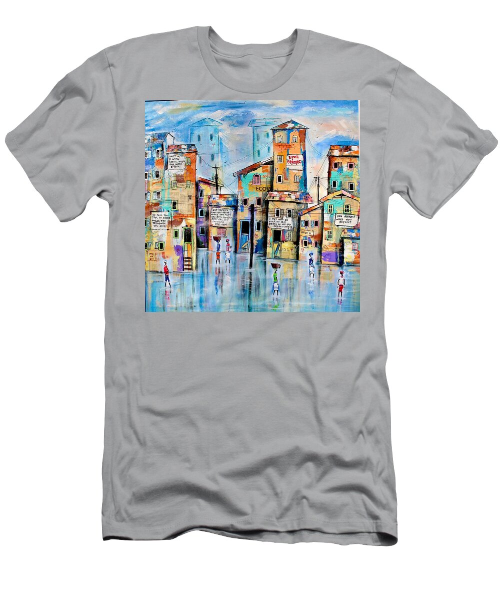 Africa T-Shirt featuring the painting Live Strong by Appiah Ntiaw