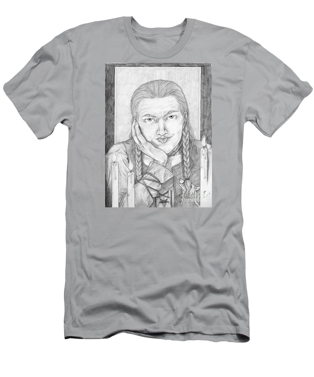 Graphite T-Shirt featuring the drawing Loki by Brandy Woods