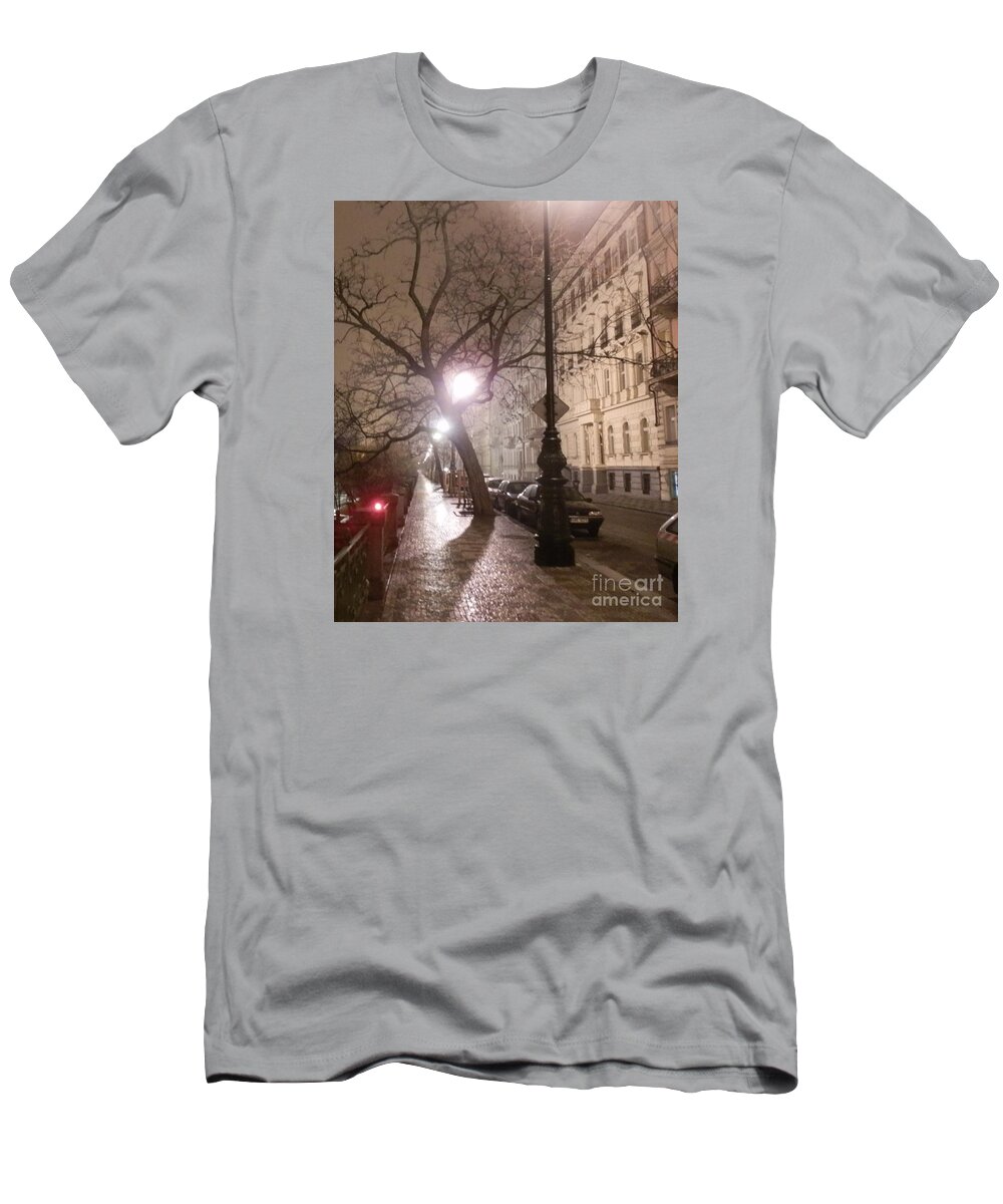 Europe T-Shirt featuring the photograph Long cobblestone sidewalk of Prague by Margaret Brooks