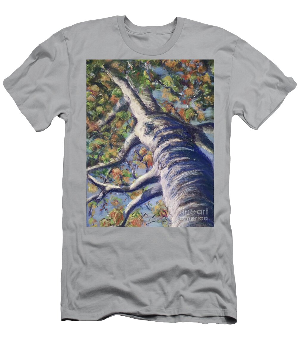 Trees T-Shirt featuring the painting Looking Up - Fall by Susan Sarabasha