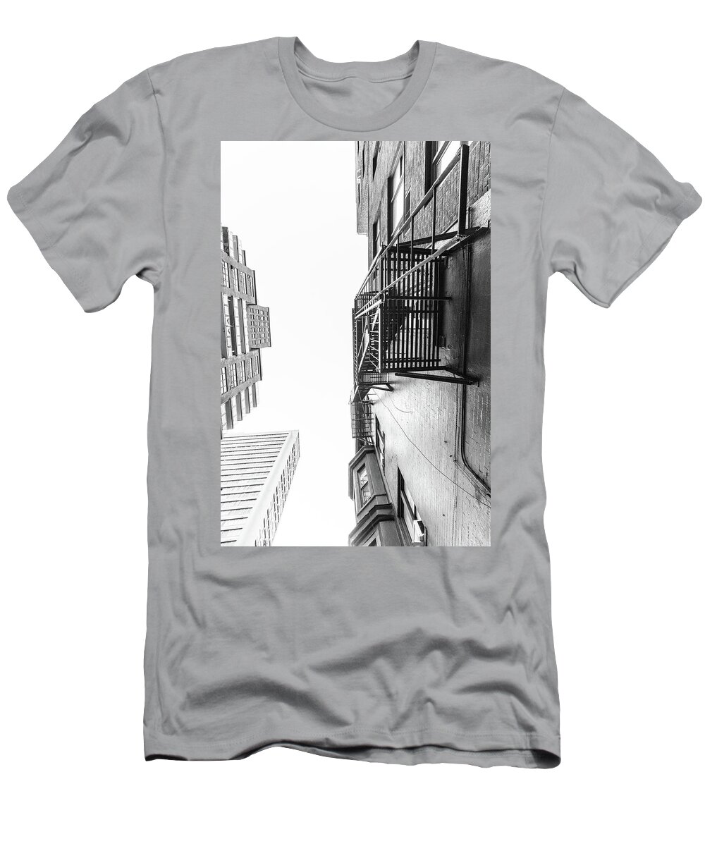 B&w T-Shirt featuring the photograph Looking up Fire Escape NYC 2 by John McGraw