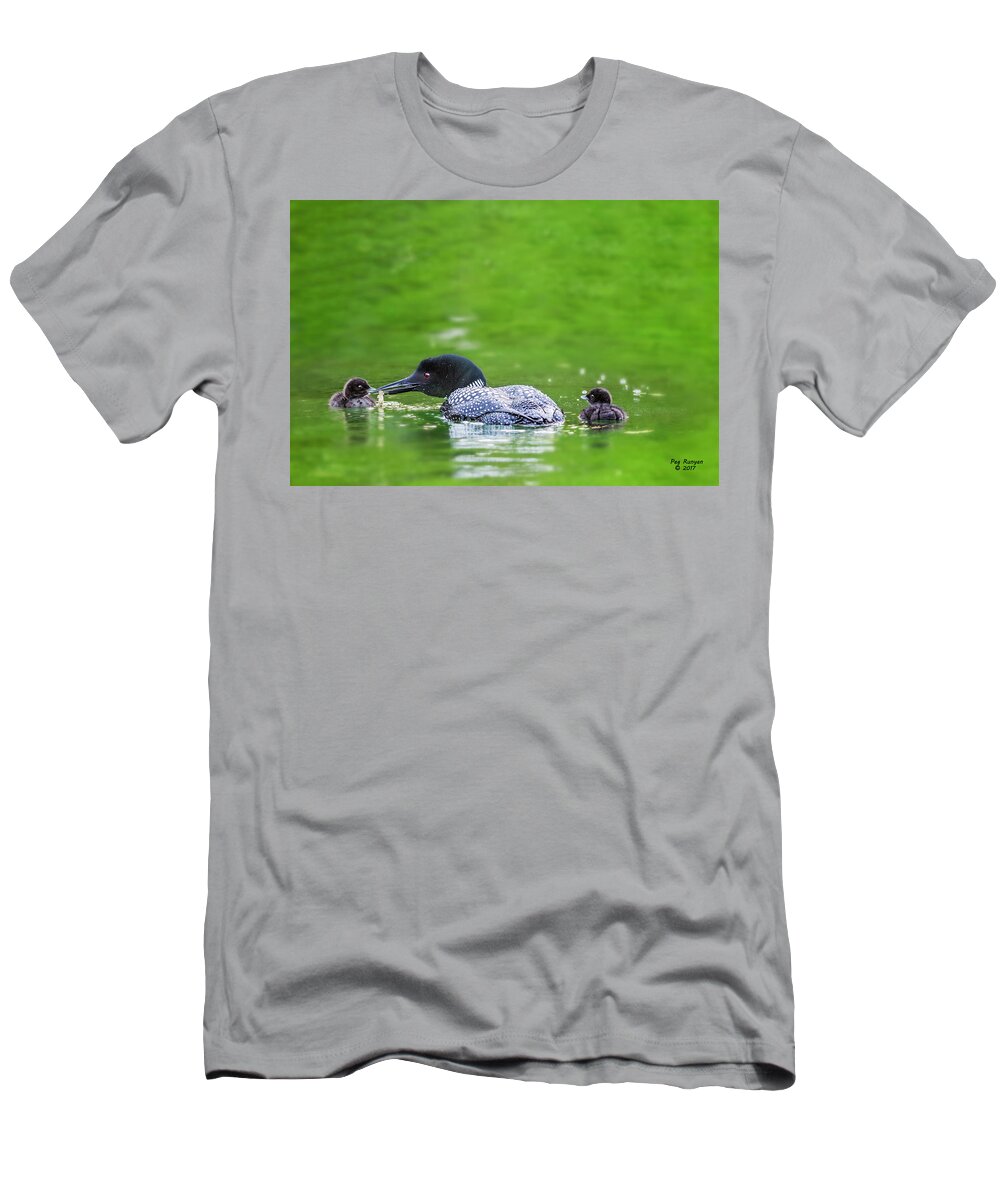 Common Loon T-Shirt featuring the photograph Loon with Chicks by Peg Runyan