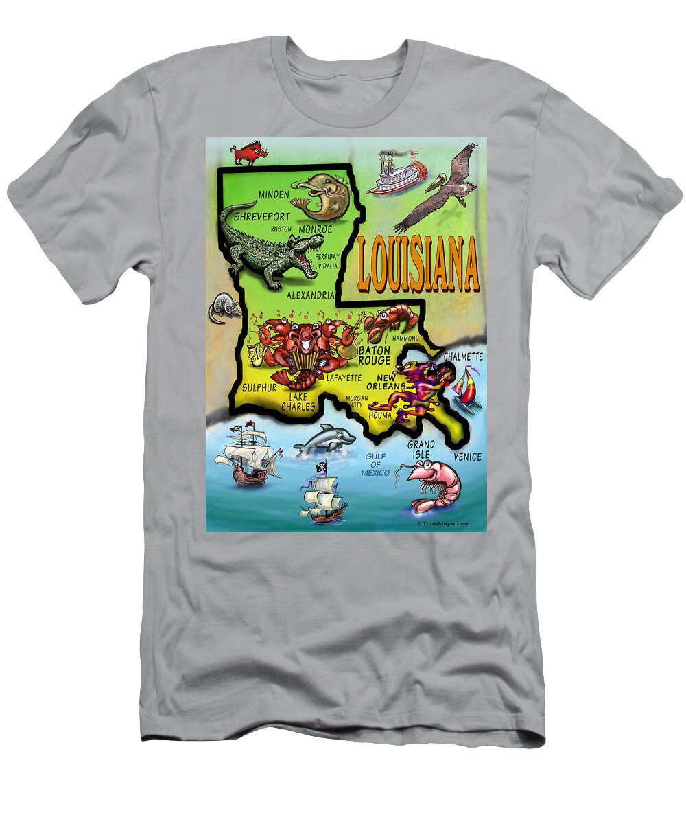 Louisiana Cartoon Map T-Shirt