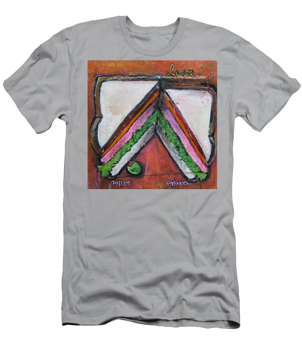Pop Surrealism T-Shirt featuring the painting Love for Ham Sandwich by Laurie Maves ART