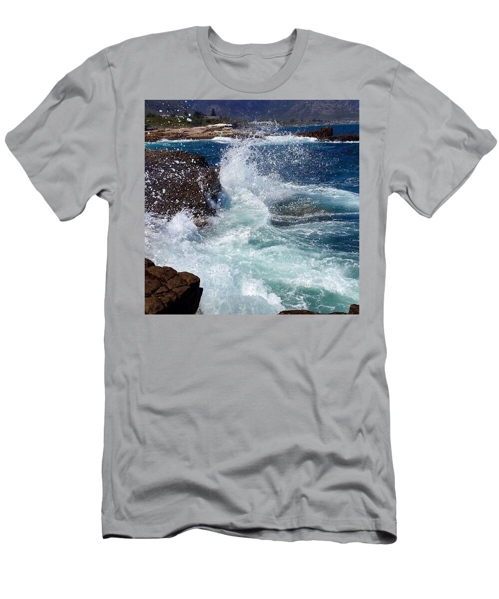 Beautiful T-Shirt featuring the photograph Loved The #waves Crashing At #hermanus by Krish Chetty