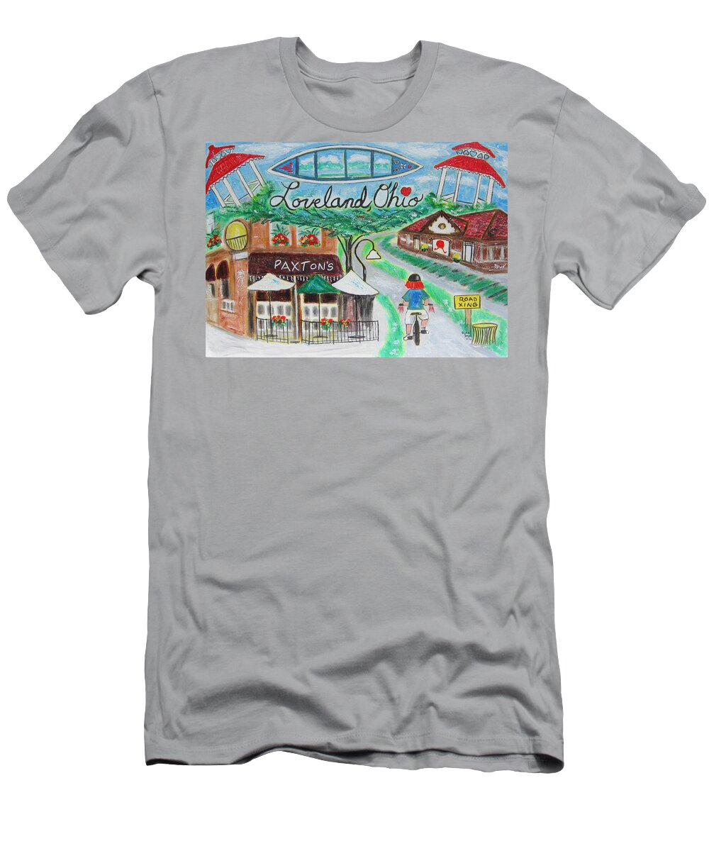 Bike Trails T-Shirt featuring the painting Loveland Ohio by Diane Pape