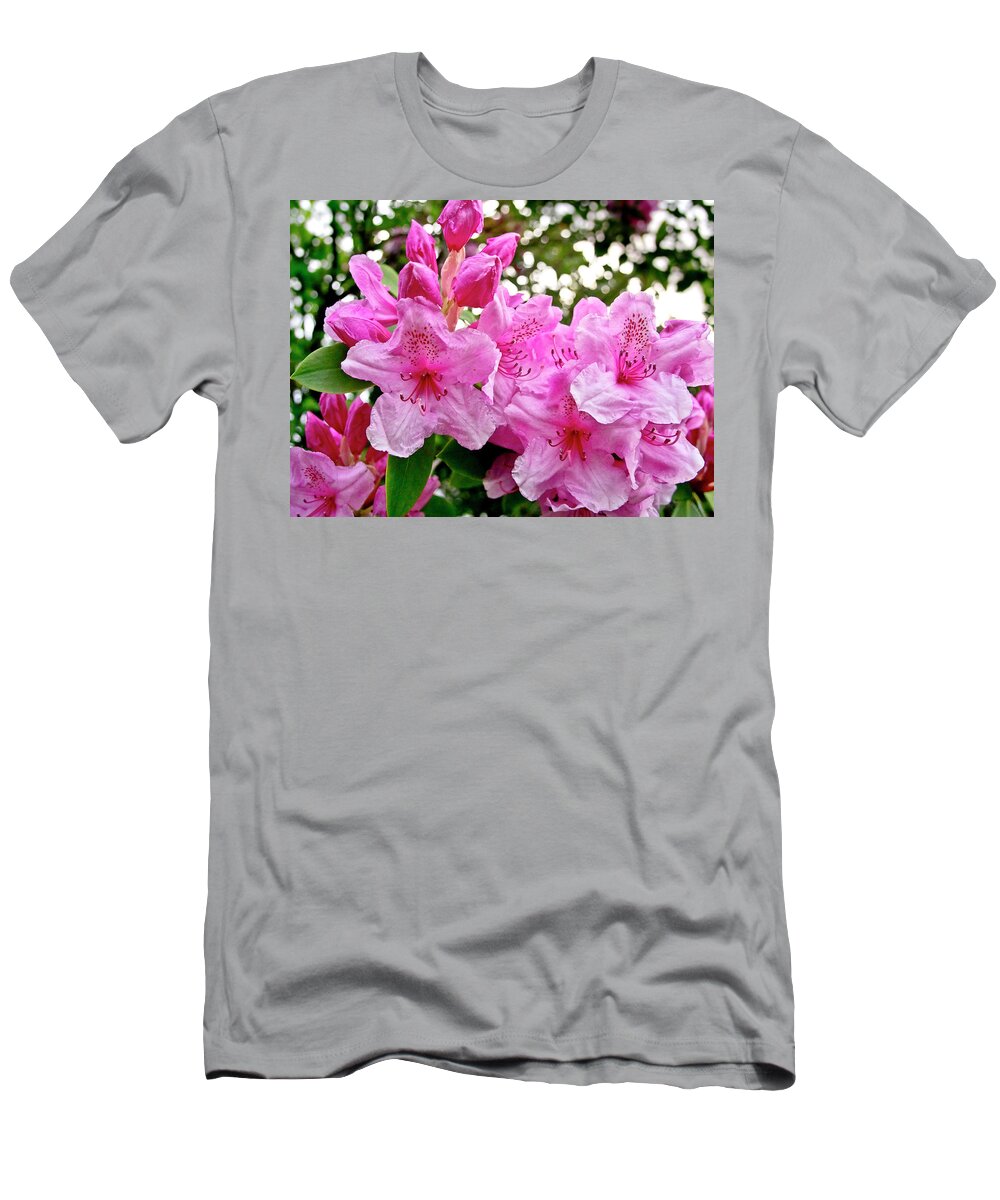 Lush T-Shirt featuring the photograph Lush spring of the pink rhododendrons. by Elena Perelman