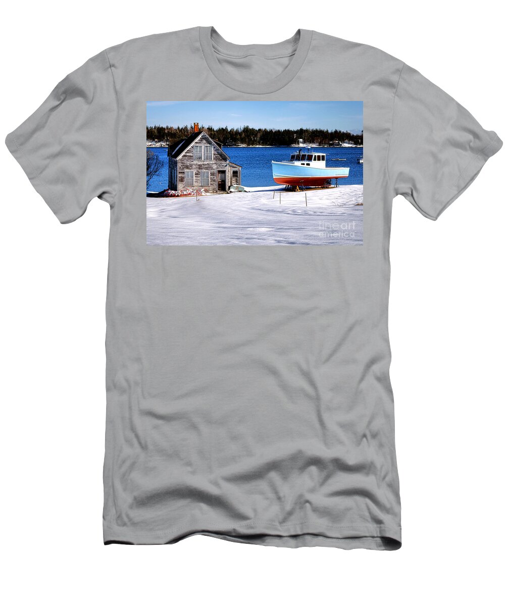 Maine T-Shirt featuring the photograph Maine Harbor Winter Scene by Olivier Le Queinec