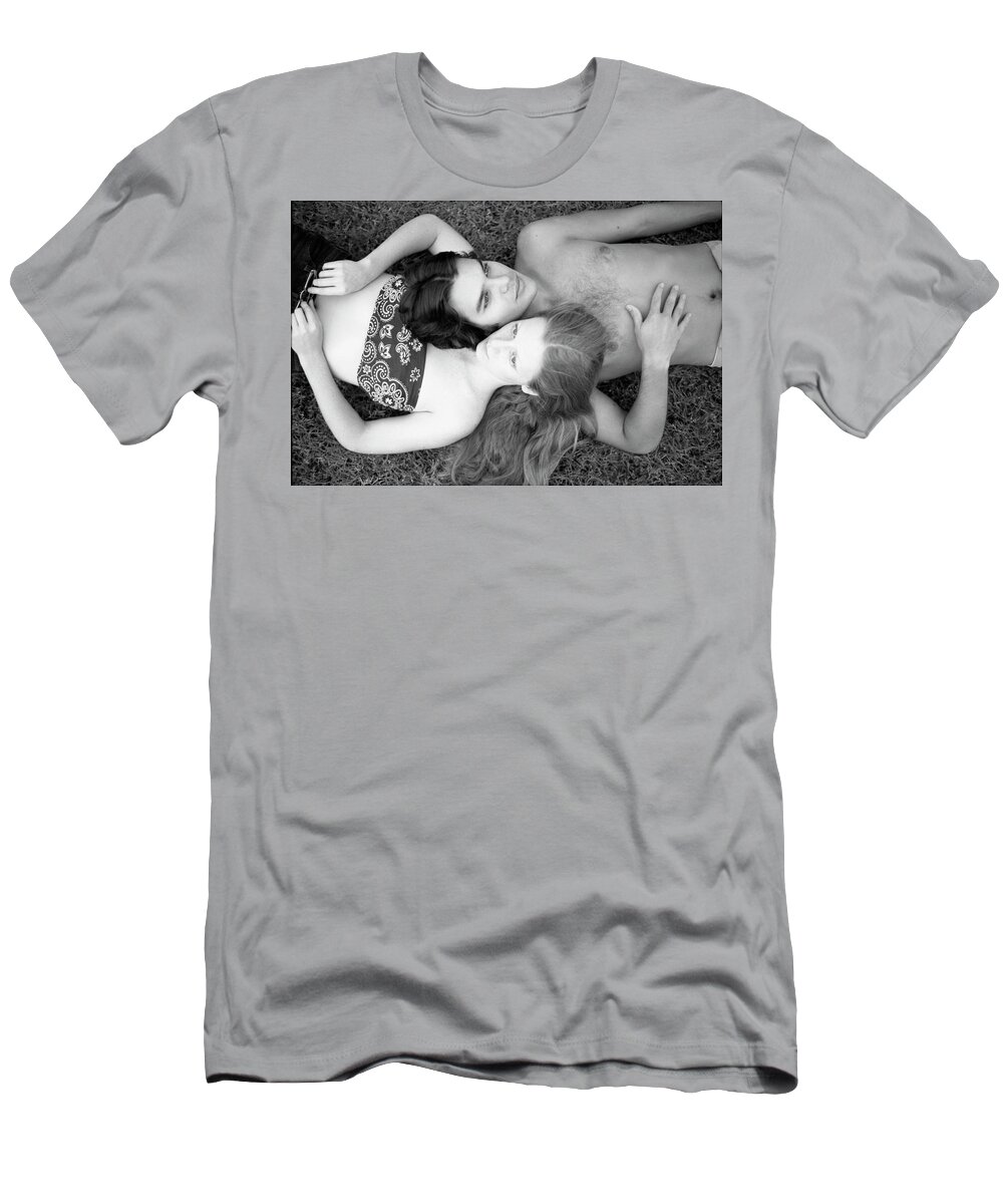 Heads T-Shirt featuring the photograph Man and Woman, Head-to-Head, 1973 by Jeremy Butler
