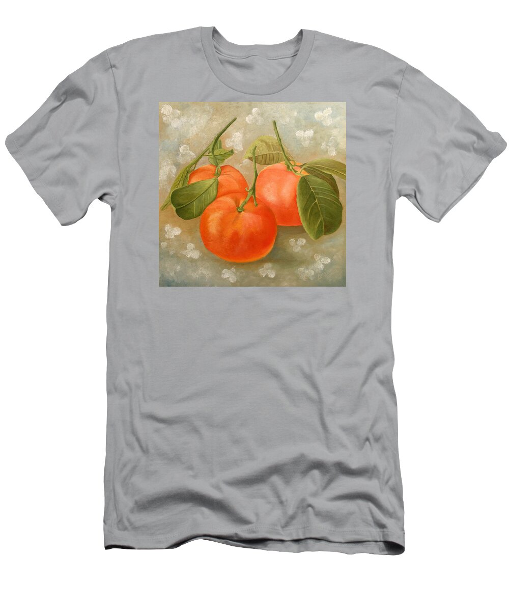 Mandarin T-Shirt featuring the painting Mandarins by Angeles M Pomata