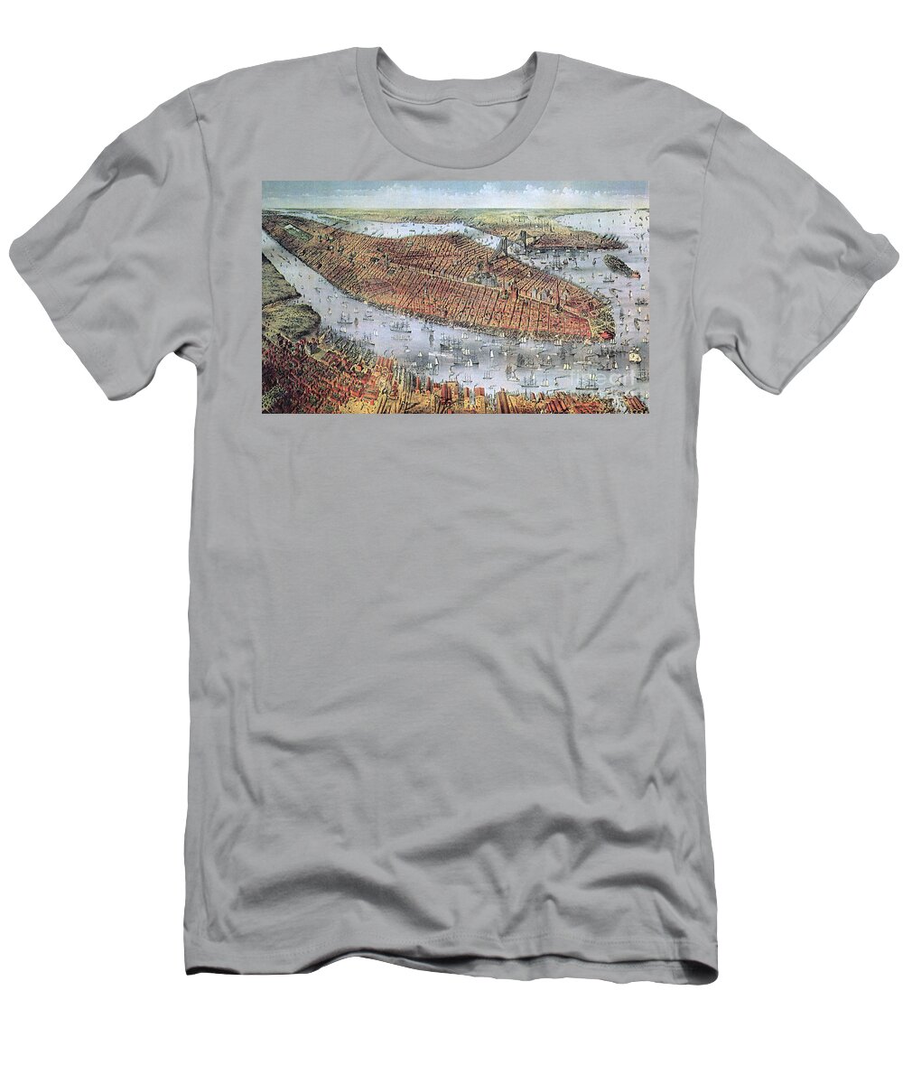 History T-Shirt featuring the photograph Manhattan And Brooklyn, 19th Century by Photo Researchers