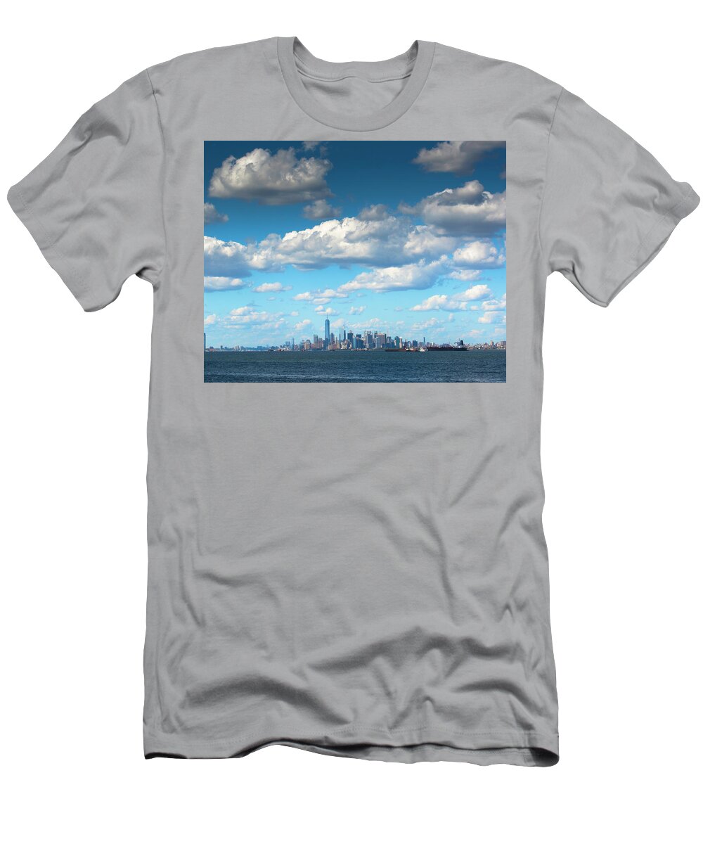 Landscape Of Manhattan New York City With Clouds T-Shirt featuring the photograph Manhattan with Clouds by Kenneth Cole