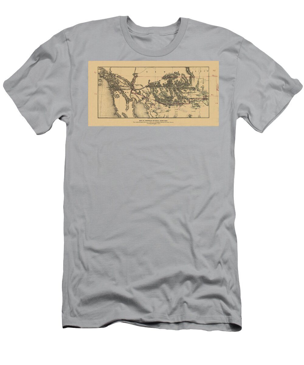 Map Of Arizona T-Shirt featuring the photograph Map Of Arizona 1857 by Andrew Fare