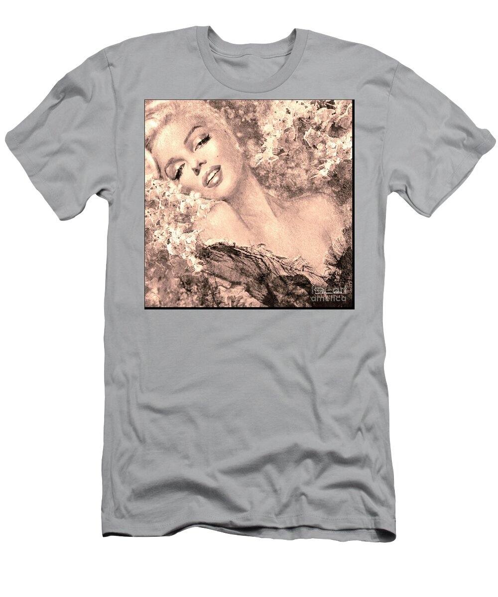 Theo Danella T-Shirt featuring the painting Marilyn Cherry Blossom, b sepia by Theo Danella