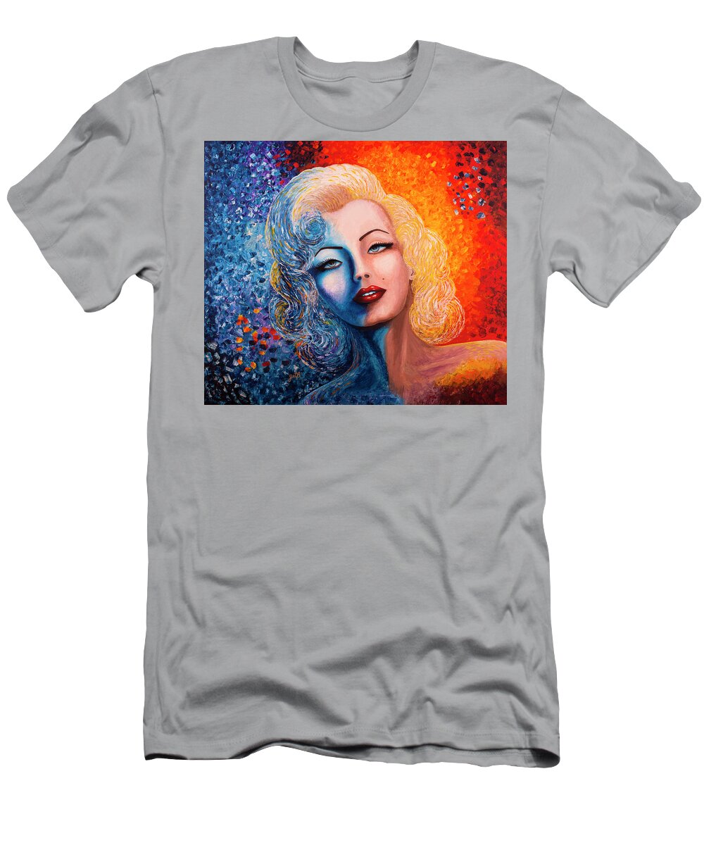 Marilyn Monroe T-Shirt featuring the painting Marilyn Monroe original acrylic palette knife painting by Georgeta Blanaru