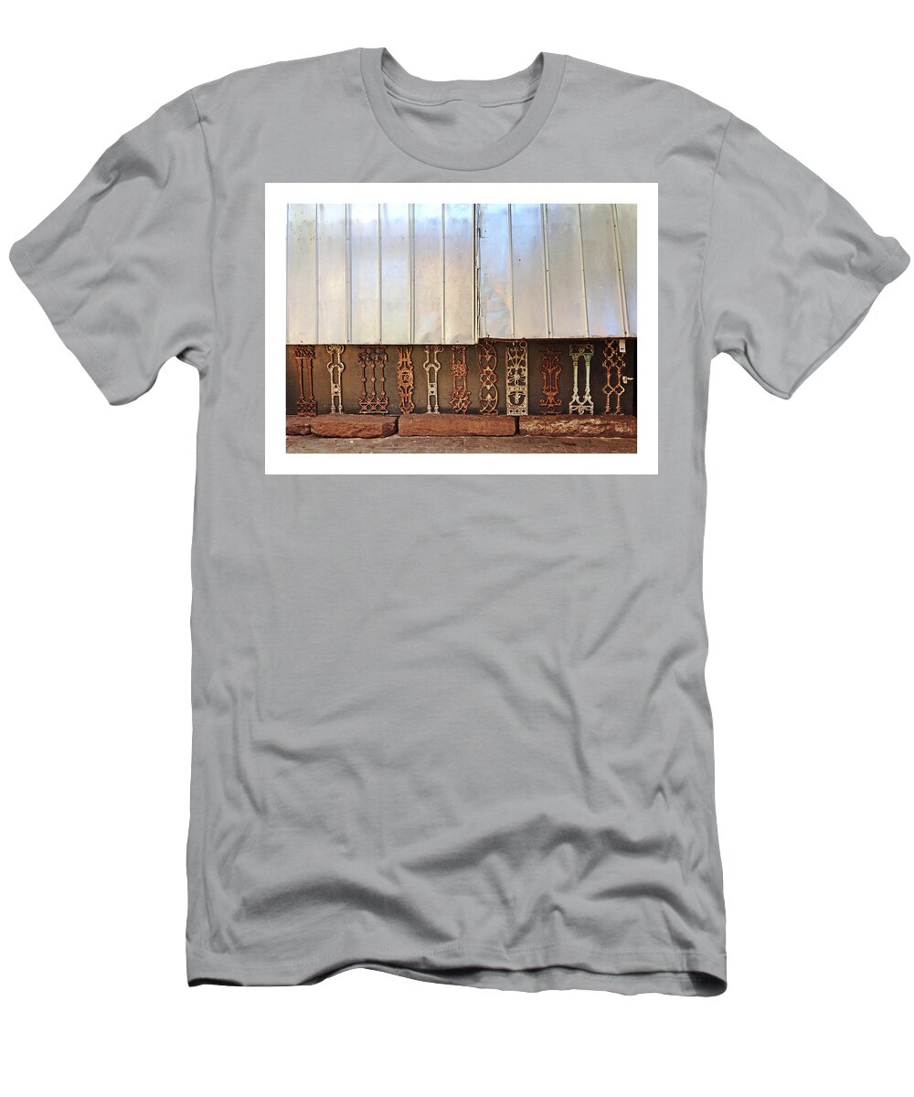 Metal T-Shirt featuring the photograph Metal and Ironwork with White Border by Pat Exum
