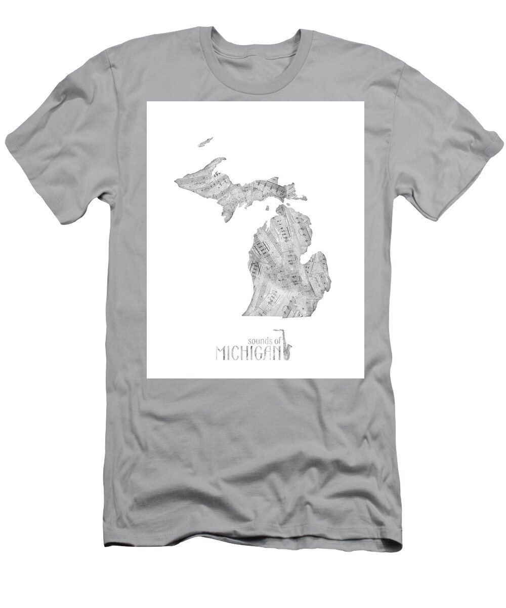 Michigan T-Shirt featuring the digital art Michigan Map Music Notes by Bekim M