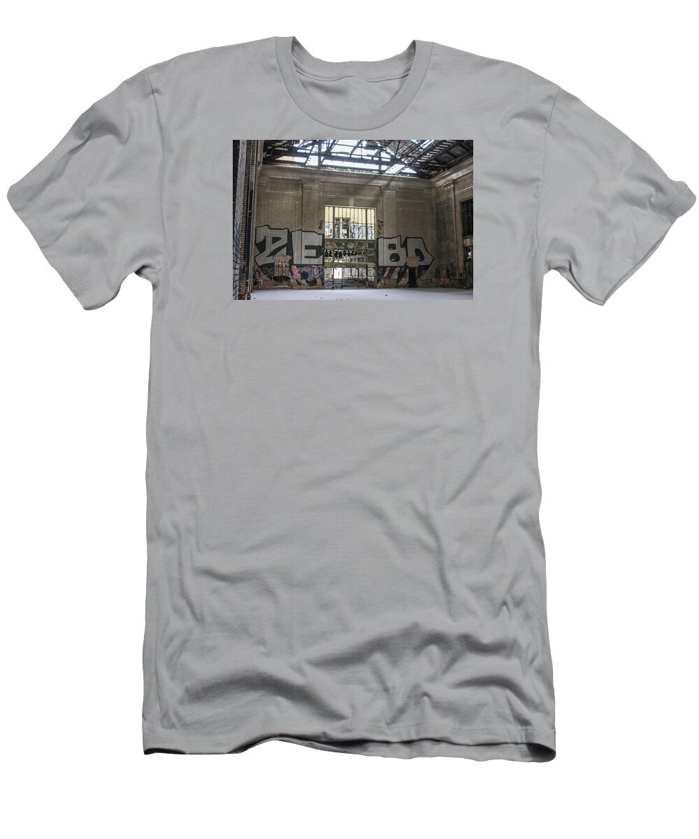Detroit T-Shirt featuring the photograph Michigan Train Depot Detroit by John McGraw