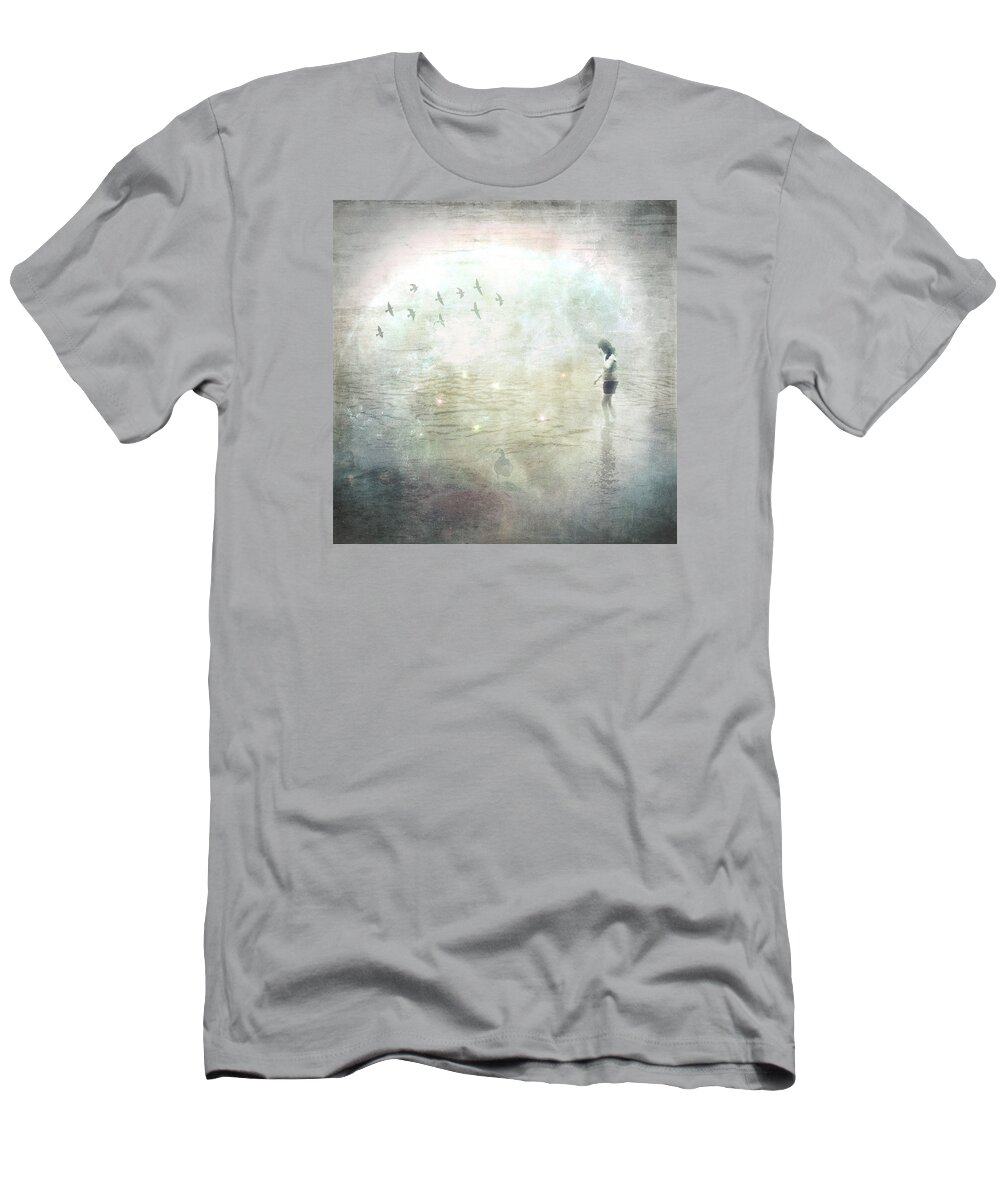 Digital Art T-Shirt featuring the digital art Midnight Wading by Melissa D Johnston