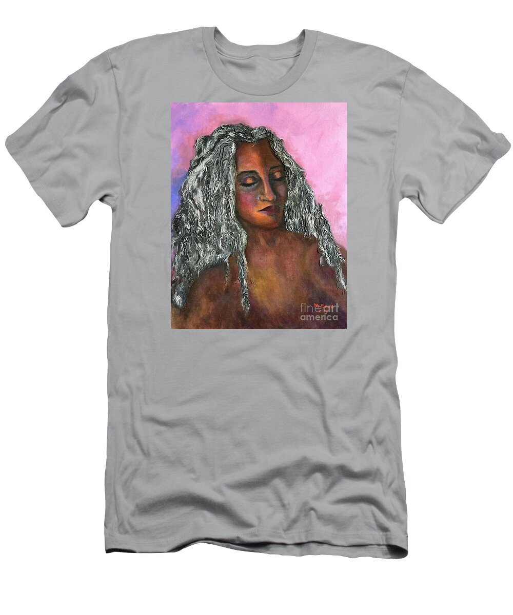 Woman T-Shirt featuring the painting Miss Saditty-Women of Color Series by Marlene Book