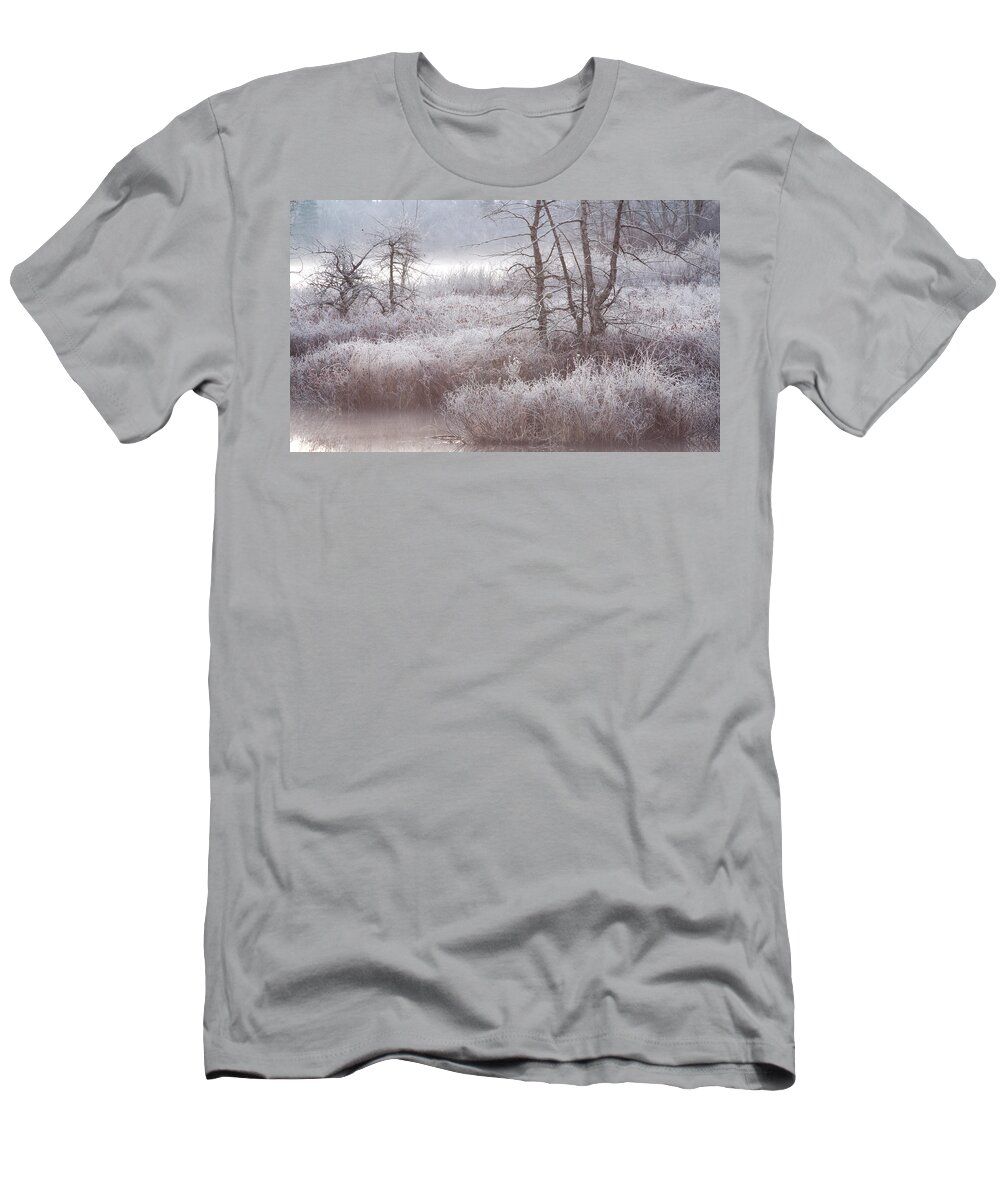Frost T-Shirt featuring the photograph Misty Frosted Lakeshore by Irwin Barrett