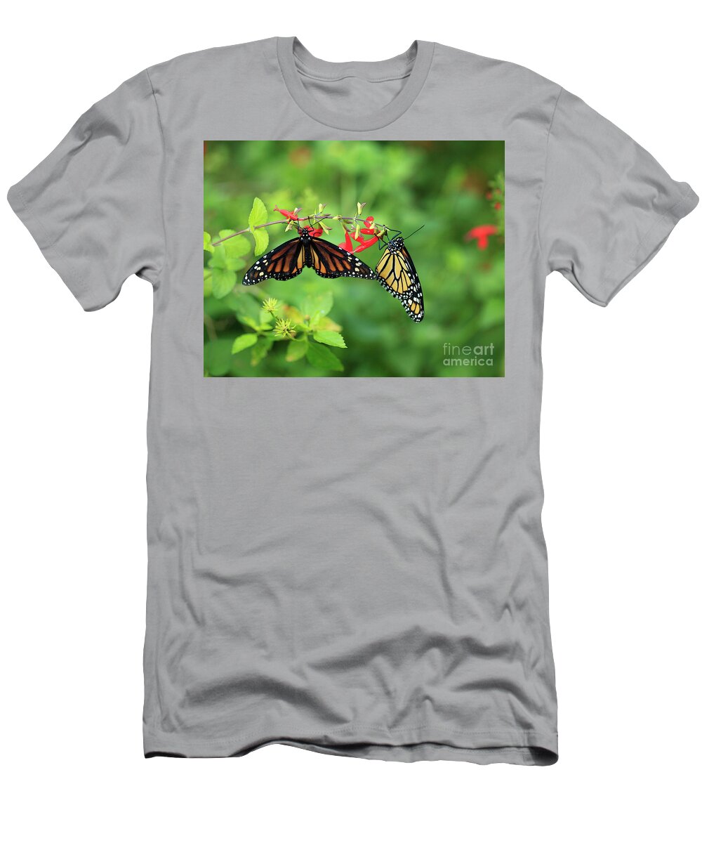 Monarch Butterflies T-Shirt featuring the photograph Monarch Butterflies and Salvia Flowers by Luana K Perez