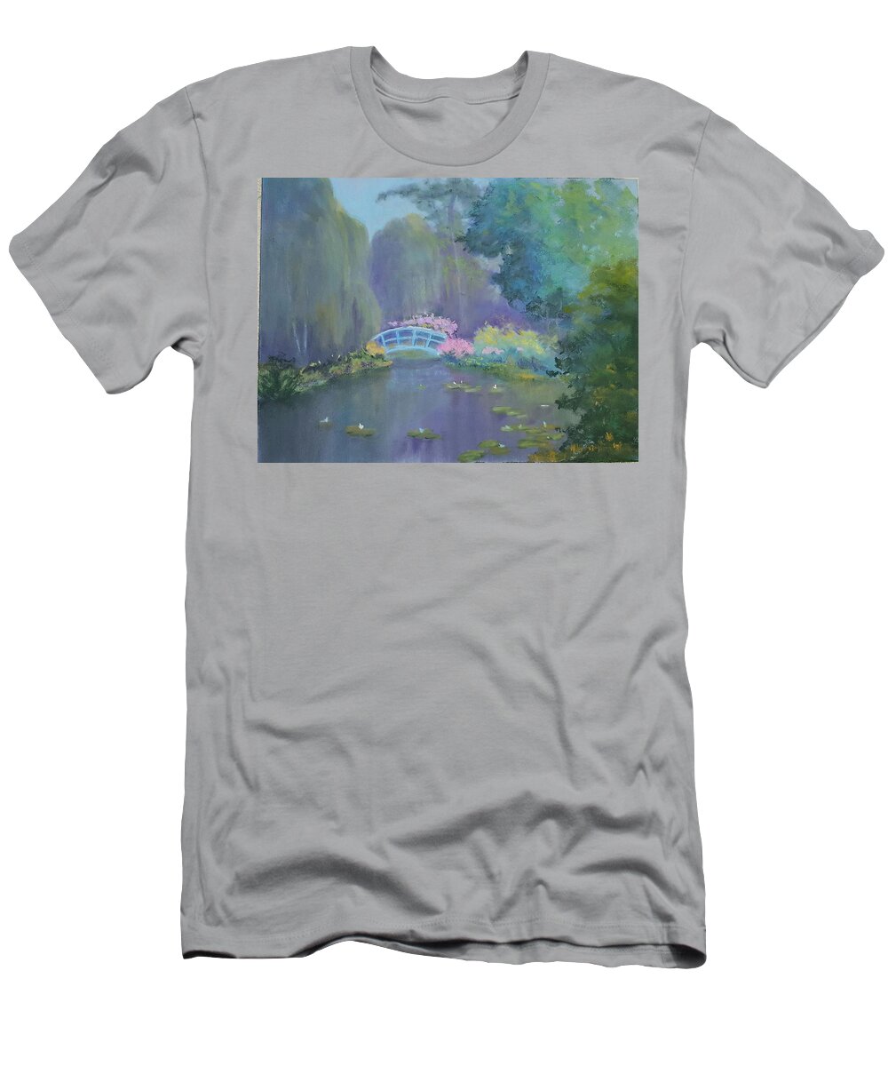 Pastel T-Shirt featuring the painting Monet's Garden by Judy Fischer Walton