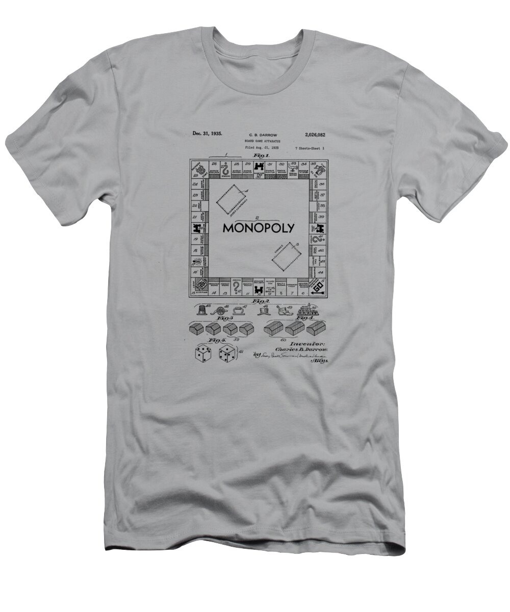 Tee T-Shirt featuring the drawing Monopoly Original Patent Art Drawing T-shirt by Edward Fielding