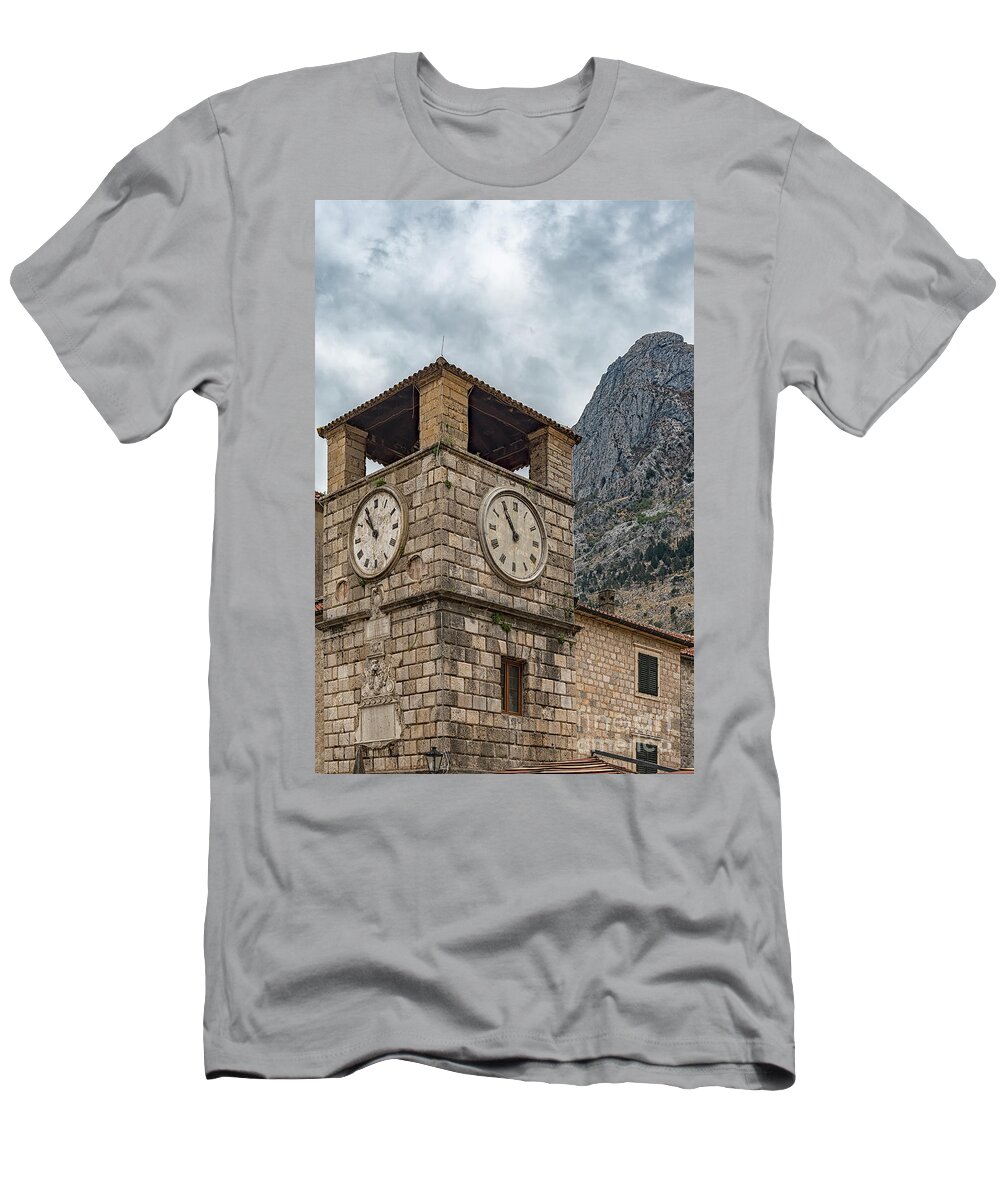 Kotor T-Shirt featuring the photograph Montenegro Kotor Clock Tower by Antony McAulay