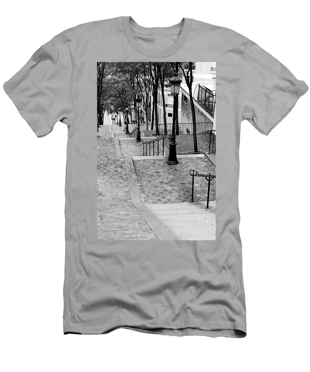 Monmartre T-Shirt featuring the photograph Montmartre stairway Paris by Pierre Leclerc Photography