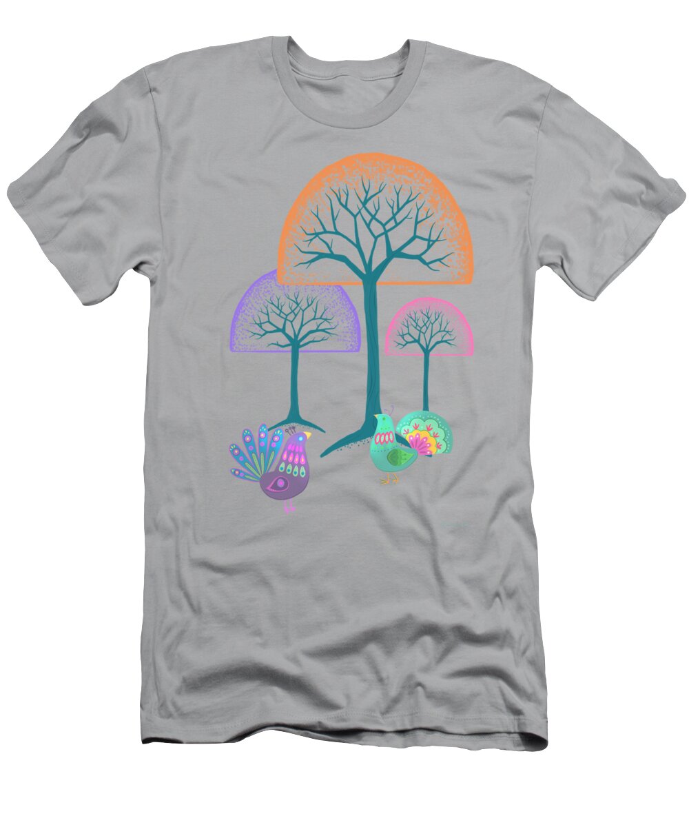 Bits T-Shirt featuring the painting Moon Bird Forest by Little Bunny Sunshine