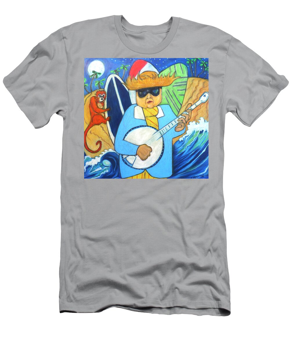 Painting T-Shirt featuring the painting Moonlight Banjo Surfmonkey by Todd Peterson