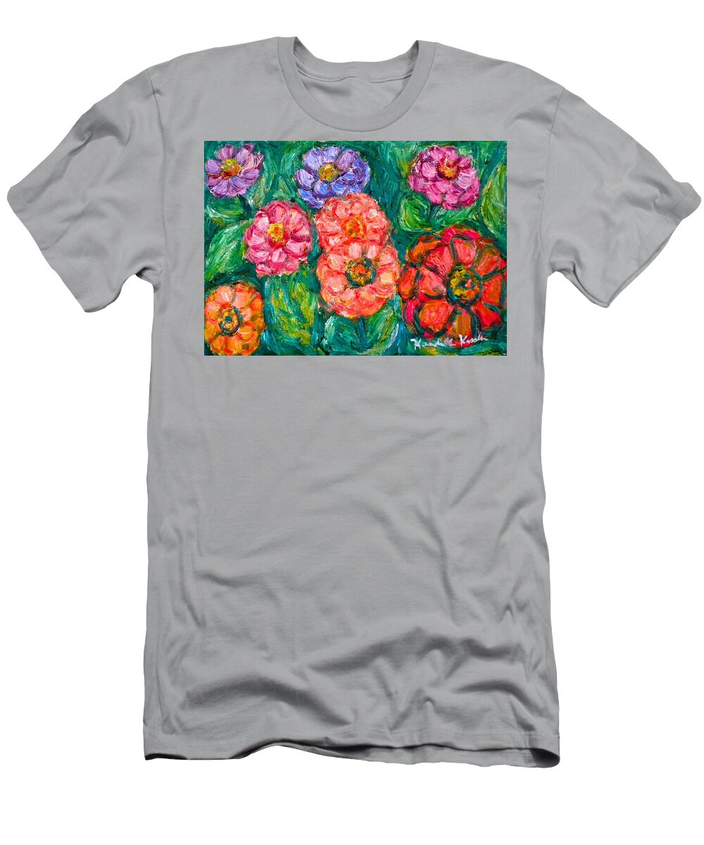 Flowers T-Shirt featuring the painting More Zinnias by Kendall Kessler