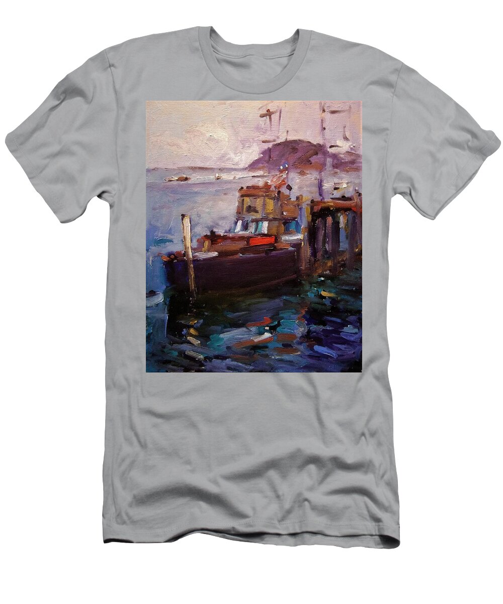 Morro Bay T-Shirt featuring the painting Morning light in Morro Bay by R W Goetting