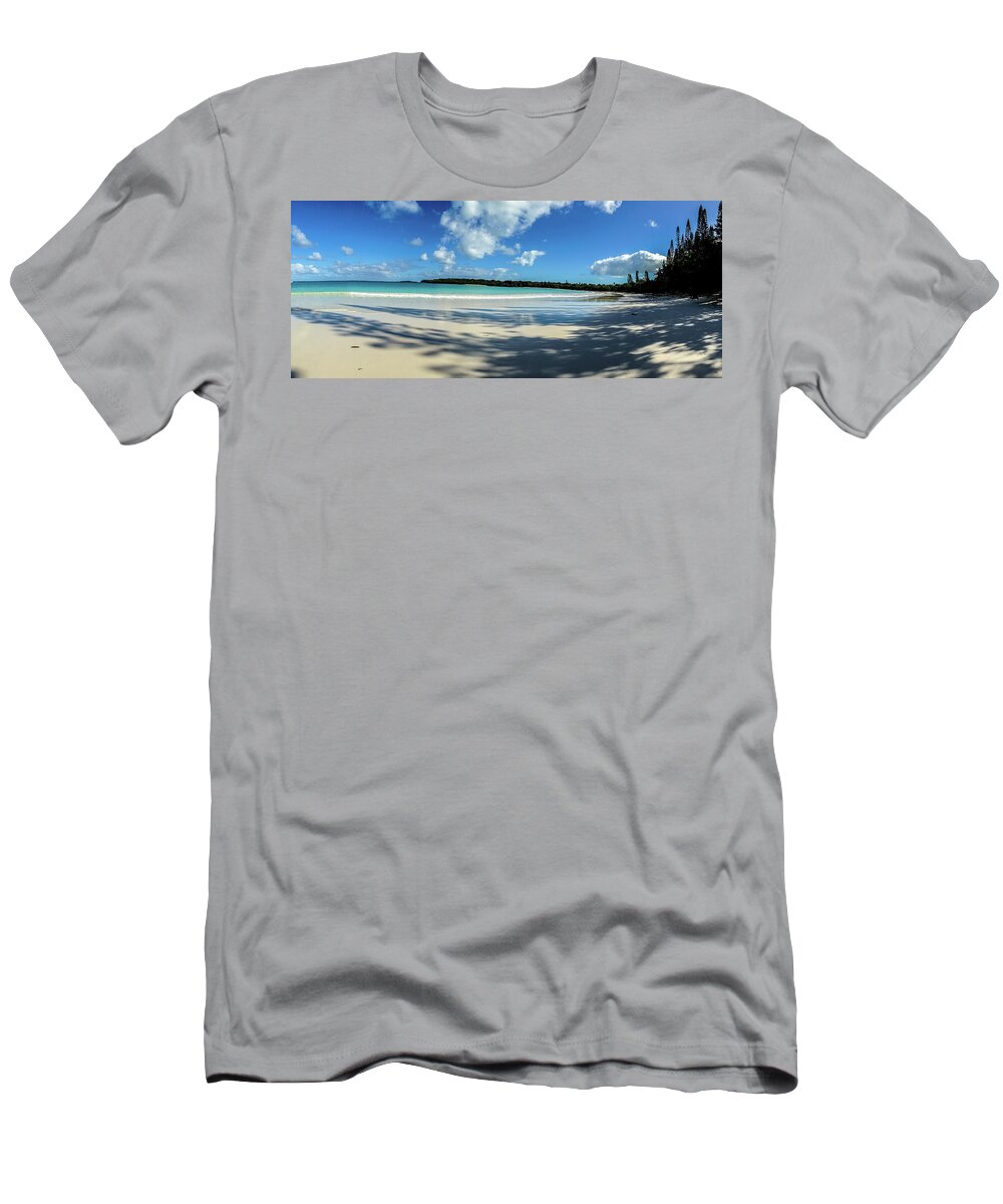 Panorama T-Shirt featuring the photograph Morning shadows Ile des Pins by Dorothy Darden