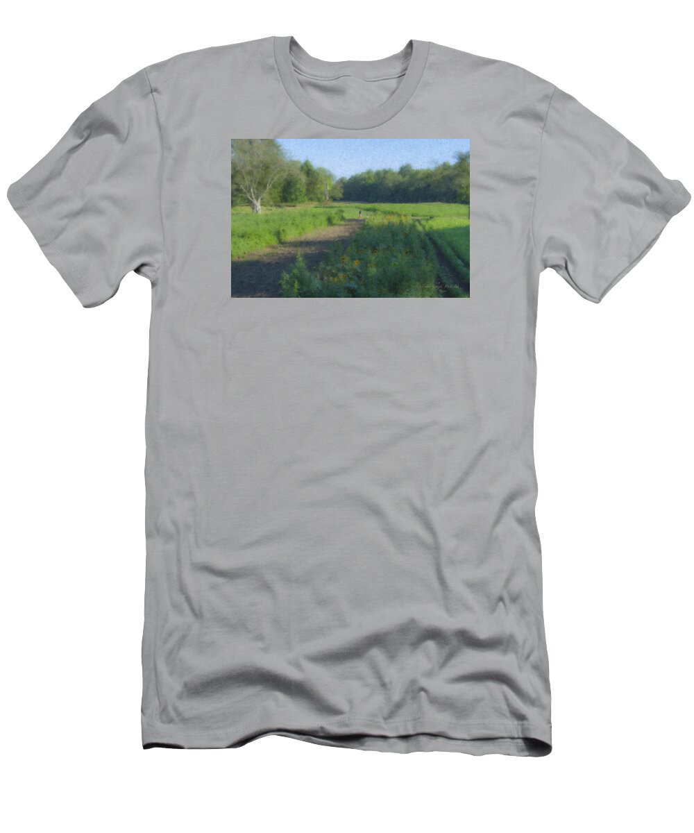 Langwater Farm T-Shirt featuring the painting Morning Walk at Langwater Farm by Bill McEntee