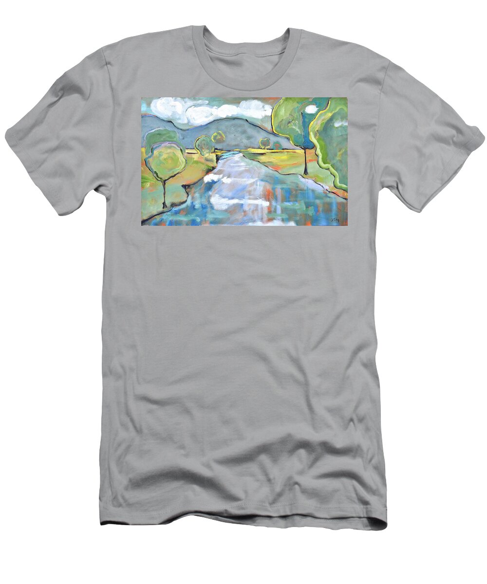 Mountain T-Shirt featuring the painting Mountain Meditation by Donna Tuten