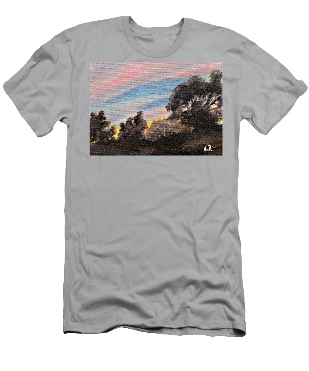 Mountain Sunset T-Shirt featuring the painting Mountain Sunset by Warren Thompson
