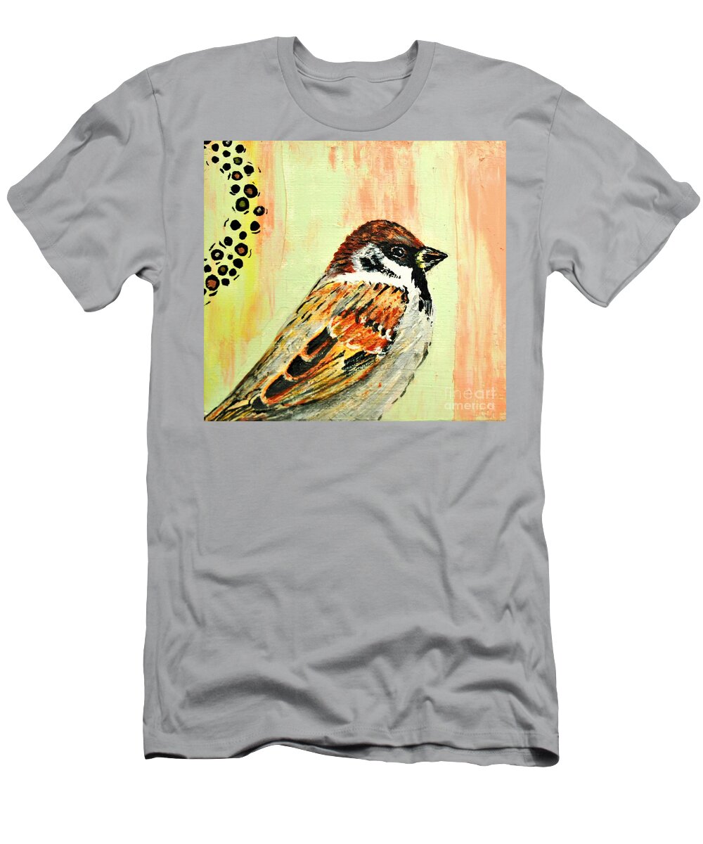 Bird T-Shirt featuring the painting Mr Sparrow by Tracey Lee Cassin