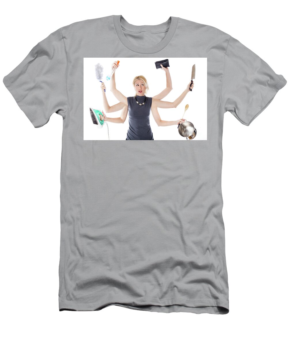 Chores T-Shirt featuring the digital art Multitasking housewife by Benny Marty
