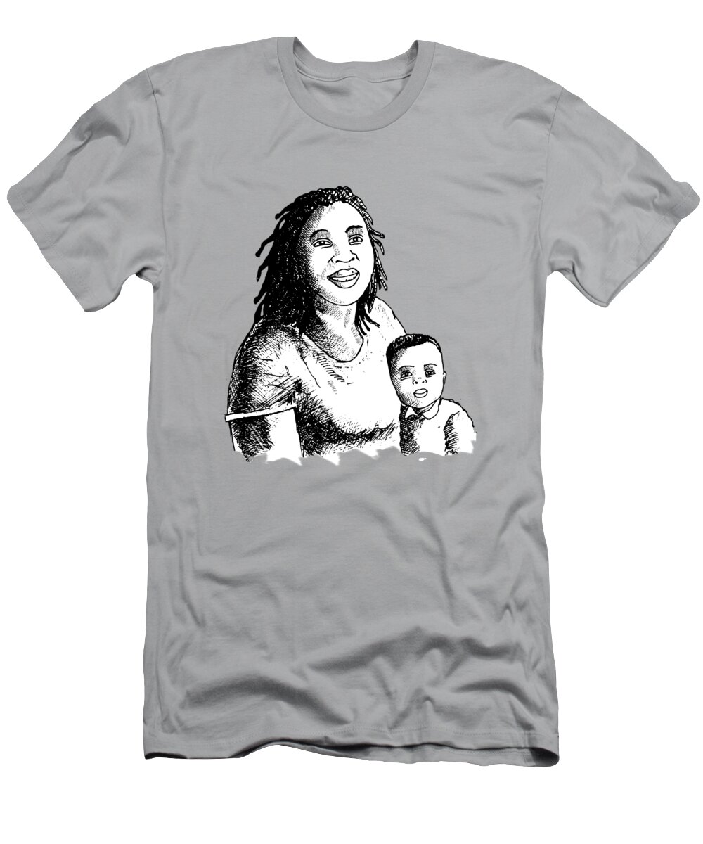 Biro T-Shirt featuring the mixed media Mum and Baby by Anthony Mwangi