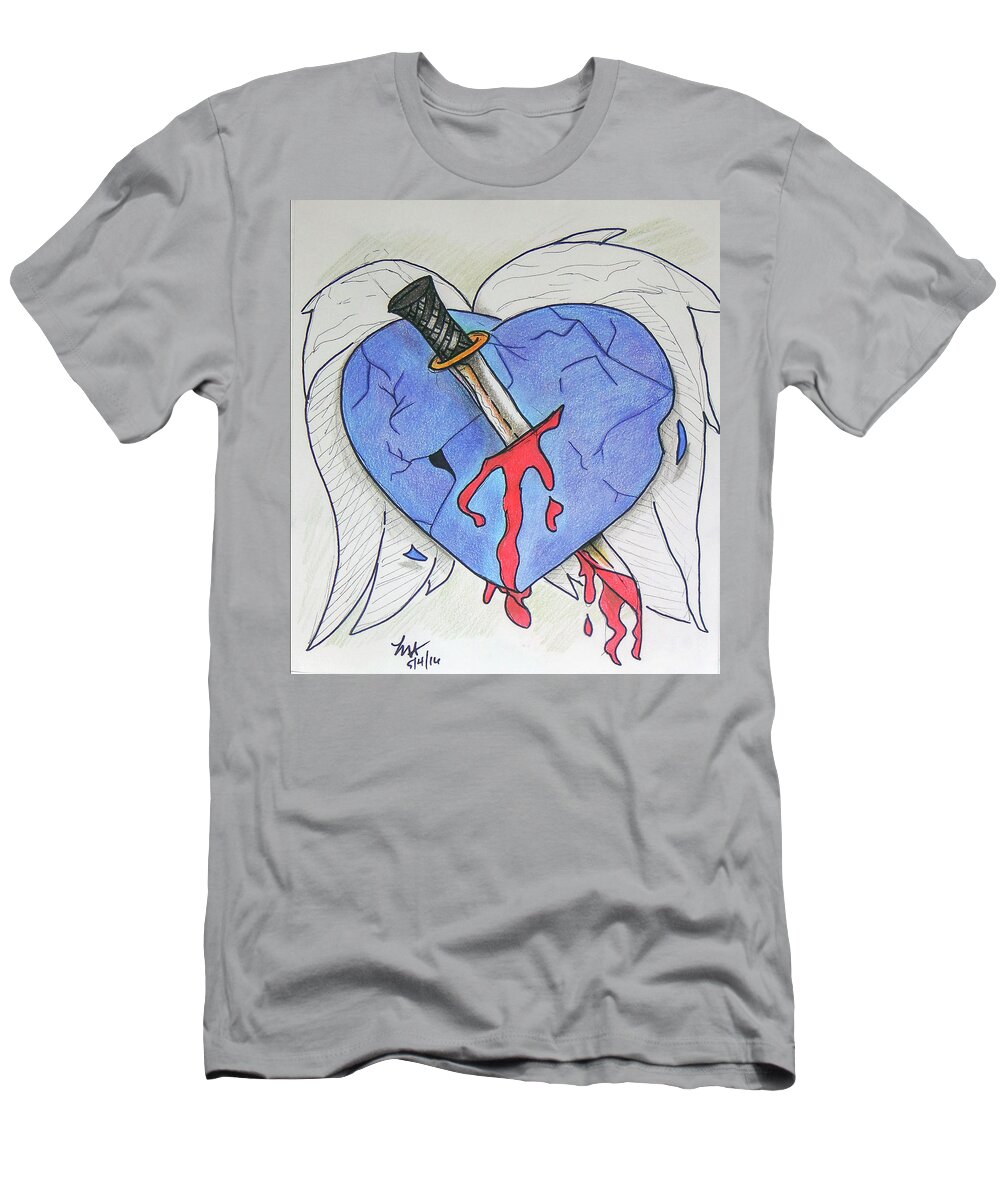 Heart T-Shirt featuring the drawing Murdered Soul by Loretta Nash