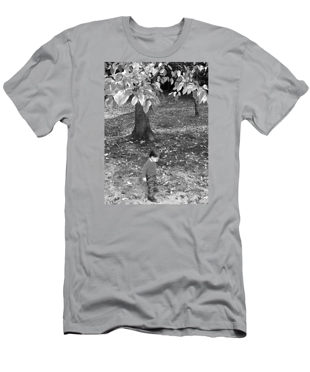 Children T-Shirt featuring the photograph My First Walk in the Woods - Black and white by Rafael Salazar