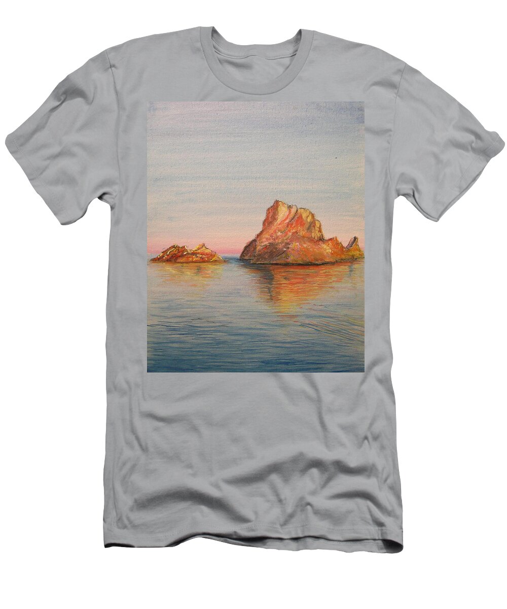 Island T-Shirt featuring the painting Mystical Island Es Vedra by Lizzy Forrester