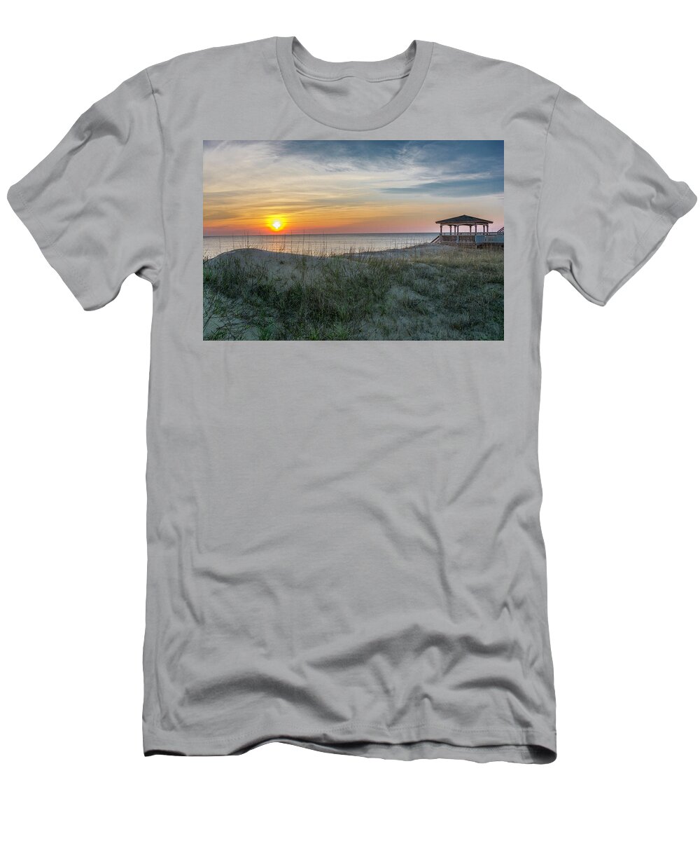 Nags Head T-Shirt featuring the photograph Nags Head Sunrise with Gazebo by WAZgriffin Digital