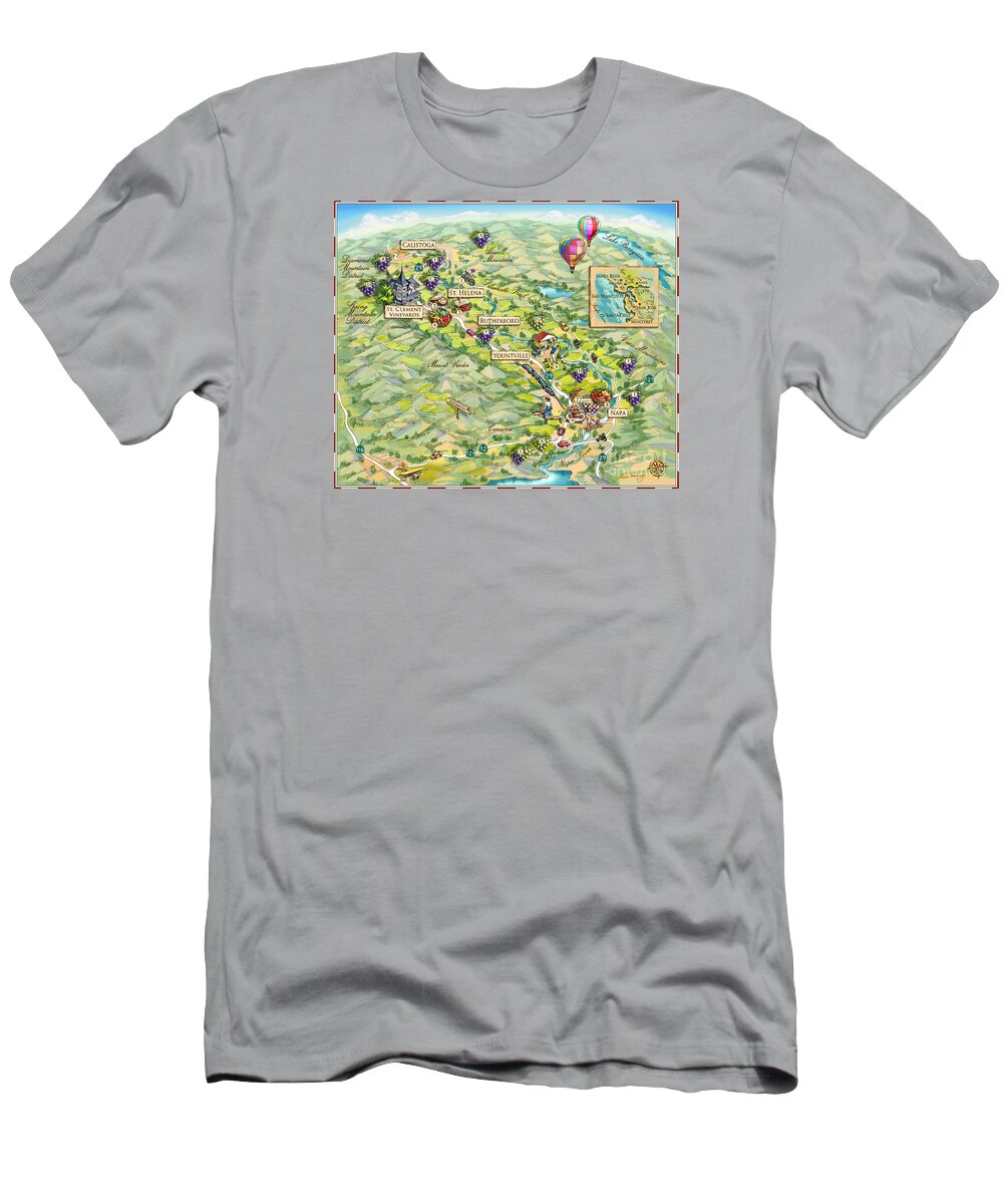 Napa Valley T-Shirt featuring the painting Napa Valley Illustrated Map by Maria Rabinky