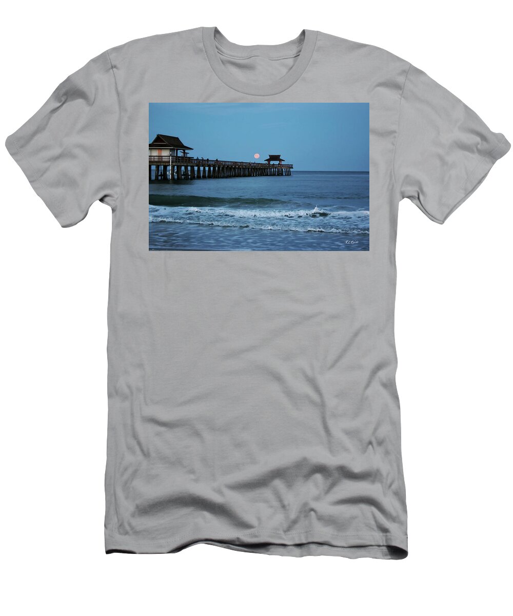 Florida T-Shirt featuring the photograph Naples Pier - Setting Moon over the Pier by Ronald Reid