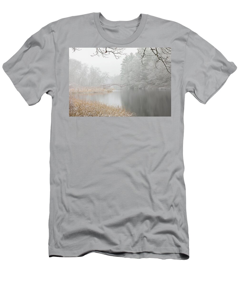 South Natick T-Shirt featuring the photograph Natick Red Wooden Sargent Footbridge by Juergen Roth